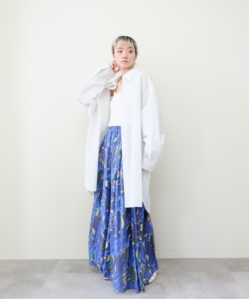 DOLLUPOOPS（ドールアップウップス）の「Botanical Bird Side-Tie Maxi Skirt(ボタニカルバードサイドリボンマキシスカート)（スカート・レディース・ブルー/イエロー・FREE）」の10枚目の写真