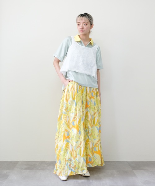 DOLLUPOOPS（ドールアップウップス）の「Botanical Bird Side-Tie Maxi Skirt(ボタニカルバードサイドリボンマキシスカート)（スカート・レディース・ブルー/イエロー・FREE）」の12枚目の写真