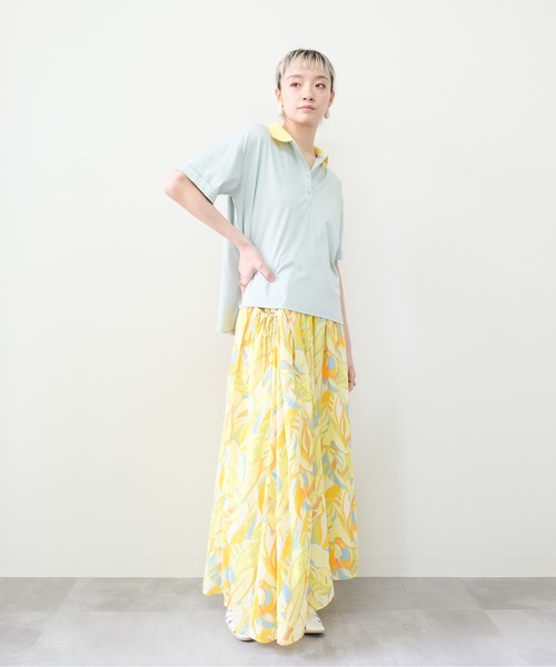 DOLLUPOOPS（ドールアップウップス）の「Botanical Bird Side-Tie Maxi Skirt(ボタニカルバードサイドリボンマキシスカート)（スカート・レディース・ブルー/イエロー・FREE）」の14枚目の写真