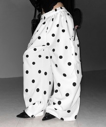 【 3color /裾絞り可能2WAY 】ドットドローコードタックワイドカーゴスウェットパンツ / Dot drawcord tuck wide cargo sweatpants