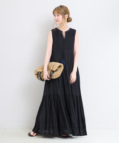 B.C STOCK(ベーセーストック)の「《追加》【WEB限定】ウォッシャブル / タッセルノースリーブワンピース(ワンピース・レディース・ホワイト/ブラック/ブラウン・FREE)」の1枚目の写真