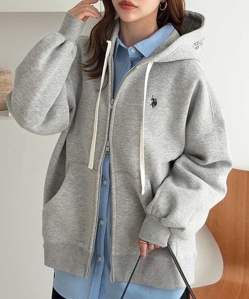 U.S. POLO ASSN.（ユーエスポロアッスン）の「GeeRA別注【U.S. POLO ASSN.】フード刺繍ビッグシルエットダブルジップパーカー（パーカー・レディース・ネイビー/杢グレー/ブラック/ブラウン・X-LARGE/LARGE/MEDIUM/SMALL）」の12枚目の写真