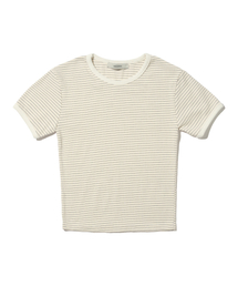 フレンチリンガーストライプ半袖Tシャツ(ベージュ)