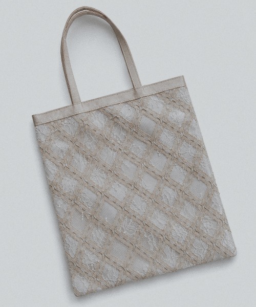 RUIRUE BOUTIQUE(ルイルエブティック)の「格子柄 刺繍 レース サブバッグ | レディースバッグ・結婚式バッグ・パーティー用サブバッグ・オケージョンバッグ・フォーマルバッグ・A4収納可能バッグ・ パーティーバッグ・鞄・トートバック(エコバッグ/サブバッグ・レディース・ベージュ/ブラック・FREE)」の5枚目の写真