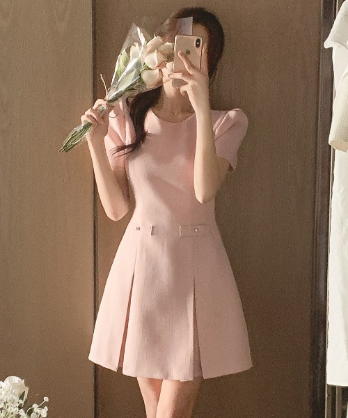 Aelina（エリナ）の「半袖ショートワンピース（ワンピース・レディース・ベージュ/ピンク・S/M）」の17枚目の写真