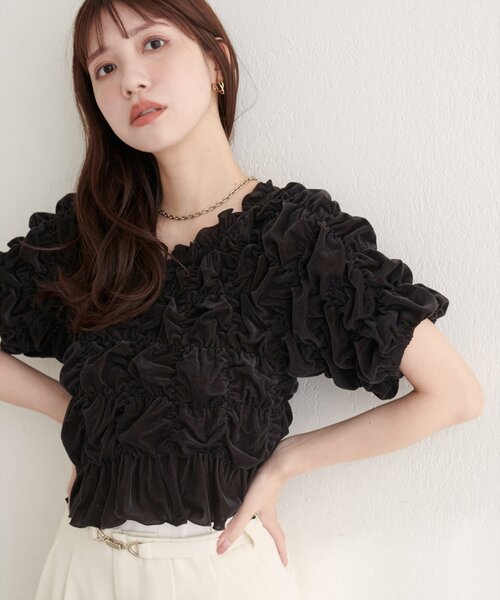 natural couture(ナチュラルクチュール)の「シアーベロアシャーリングTOPS(Tシャツ/カットソー・レディース・ブラウン/チャコールグレー/ブラック/サックスブルー/グレイッシュベージュ/ドット/アイボリー・FREE)」の1枚目の写真