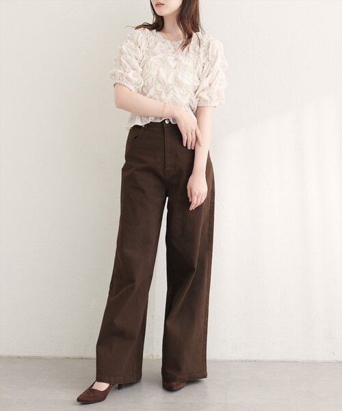 natural couture(ナチュラルクチュール)の「シアーベロアシャーリングTOPS(Tシャツ/カットソー・レディース・ブラウン/チャコールグレー/ブラック/サックスブルー/グレイッシュベージュ/ドット/アイボリー・FREE)」の18枚目の写真