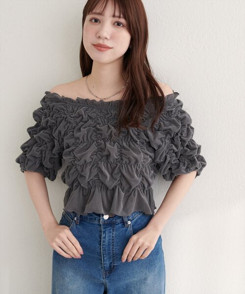natural couture(ナチュラルクチュール)の「シアーベロアシャーリングTOPS(Tシャツ/カットソー・レディース・ブラウン/チャコールグレー/ブラック/サックスブルー/グレイッシュベージュ/ドット/アイボリー・FREE)」の21枚目の写真