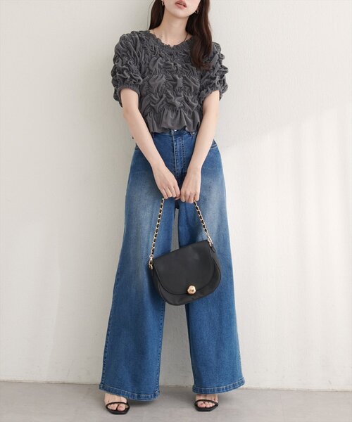 natural couture(ナチュラルクチュール)の「シアーベロアシャーリングTOPS(Tシャツ/カットソー・レディース・ブラウン/チャコールグレー/ブラック/サックスブルー/グレイッシュベージュ/ドット/アイボリー・FREE)」の22枚目の写真