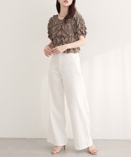 natural couture(ナチュラルクチュール)の「シアーベロアシャーリングTOPS(Tシャツ/カットソー・レディース・ブラウン/チャコールグレー/ブラック/サックスブルー/グレイッシュベージュ/ドット/アイボリー・FREE)」の8枚目の写真