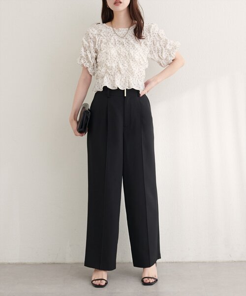 natural couture(ナチュラルクチュール)の「シアーベロアシャーリングTOPS(Tシャツ/カットソー・レディース・ブラウン/チャコールグレー/ブラック/サックスブルー/グレイッシュベージュ/ドット/アイボリー・FREE)」の12枚目の写真