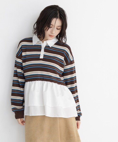 NATURAL BEAUTY BASIC(ナチュラルビューティーベーシック)の「マルチボーダーペプラムニット(ニット/セーター・レディース・ブラウン系その他/ブルー系その他2/グレー系その他・フリ-)」の3枚目の写真