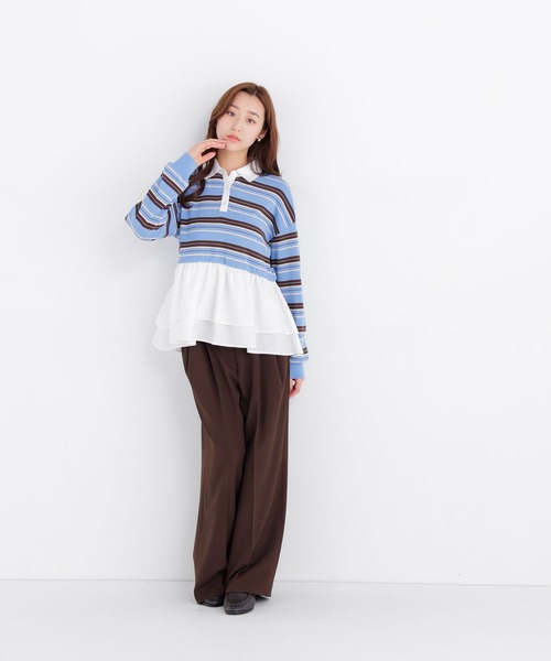 NATURAL BEAUTY BASIC(ナチュラルビューティーベーシック)の「マルチボーダーペプラムニット(ニット/セーター・レディース・ブラウン系その他/ブルー系その他2/グレー系その他・フリ-)」の4枚目の写真