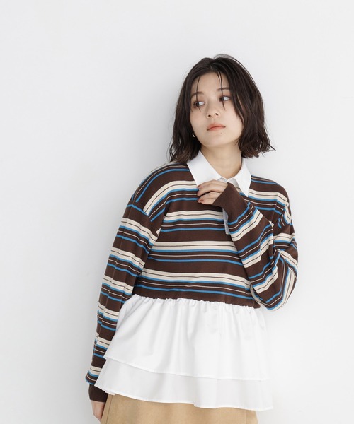 NATURAL BEAUTY BASIC(ナチュラルビューティーベーシック)の「マルチボーダーペプラムニット(ニット/セーター・レディース・ブラウン系その他/ブルー系その他2/グレー系その他・フリ-)」の16枚目の写真