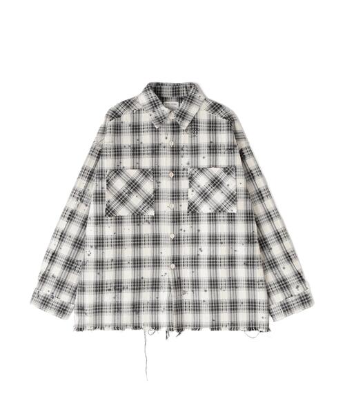 DANKE SCHON(ダンケシェーン)の「DankeSchon/ダンケシェーン/FLANNEL DAMAGE SHIRTS DOBBY(シャツ/ブラウス・レディース・ブラック系その他/ホワイト系2・L/M)」の2枚目の写真