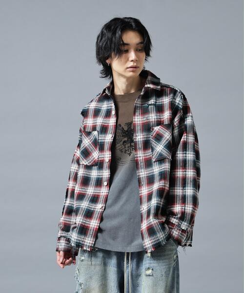 DANKE SCHON(ダンケシェーン)の「DankeSchon/ダンケシェーン/FLANNEL DAMAGE SHIRTS DOBBY(シャツ/ブラウス・レディース・ブラック系その他/ホワイト系2・L/M)」の1枚目の写真