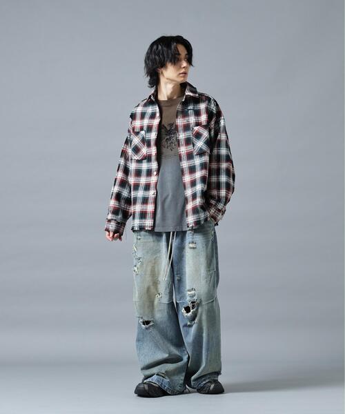 DANKE SCHON(ダンケシェーン)の「DankeSchon/ダンケシェーン/FLANNEL DAMAGE SHIRTS DOBBY(シャツ/ブラウス・レディース・ブラック系その他/ホワイト系2・L/M)」の3枚目の写真