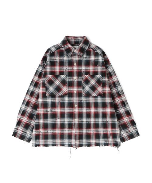 DANKE SCHON(ダンケシェーン)の「DankeSchon/ダンケシェーン/FLANNEL DAMAGE SHIRTS DOBBY(シャツ/ブラウス・レディース・ブラック系その他/ホワイト系2・L/M)」の4枚目の写真