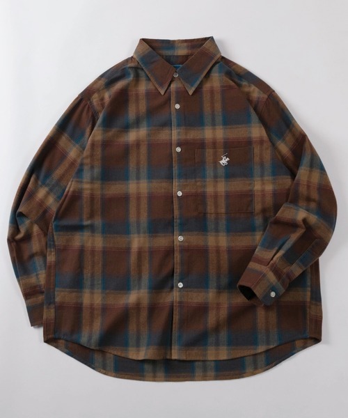 BEVERLY HILLS POLO CLUB（ビバリーヒルズポロクラブ）の「【71】【BEVERLY HILLS POLO CLUB/ビバリーヒルズポロクラブ】レギュラーカラー ネルチェックシャツ/ネルシャツ/ドロップショルダー/オンブレチェック/アメカジ/ユニセックス/レディース/メンズ（シャツ/ブラウス・メンズ・ブラウン/ブラック/サックスブルー/オフホワイト・M/L/XL）」の3枚目の写真
