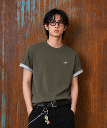 QUTON（ク―トン）の「ポラリス ロールアップ セミクロップ 半袖Tシャツ [オリーブカーキ]（Tシャツ/カットソー）」