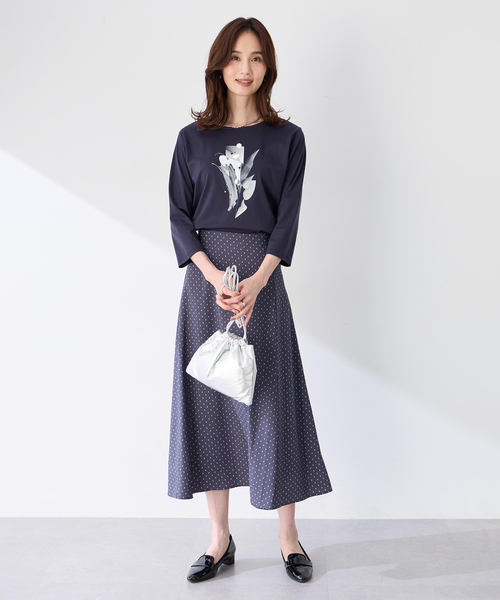 A/C DESIGN BY ALPHA CUBIC(エーシーデザインバイアルファキュービック)の「【藤井桜子さんコラボ】グラフィックプリント7分袖Tシャツ(Tシャツ/カットソー・レディース・ブラウン/ネイビー/ライトグレー・LL/M/L/3L)」の22枚目の写真
