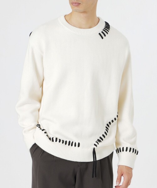 LOVELESS（ラブレス）の「【UNISEX】ポイントスレッドプルオーバーニット（ニット/セーター・メンズ・グリーン系その他3/オフホワイト/グレー系その他/ブラック・M/L）」の5枚目の写真