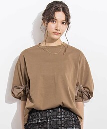 BIGリボンモチーフバルーンスリーブ天竺6分袖Tシャツ 親子お揃い 大人(140~160cm)