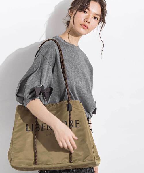 LIBERCORE par BEBE(リベルコアパルベベ)の「BIGリボンモチーフバルーンスリーブ天竺6分袖Tシャツ 親子お揃い 大人(140~160cm)(Tシャツ/カットソー・レディース・グレー/ブラウン・M/S)」の7枚目の写真