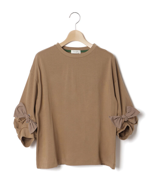 LIBERCORE par BEBE(リベルコアパルベベ)の「BIGリボンモチーフバルーンスリーブ天竺6分袖Tシャツ 親子お揃い 大人(140~160cm)(Tシャツ/カットソー・レディース・グレー/ブラウン・M/S)」の12枚目の写真