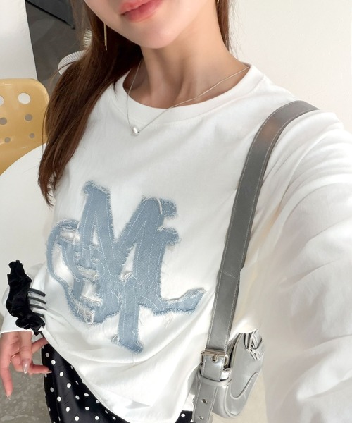 mily bilet(ミウィビレット)の「【mily bilet】"秋もこの子と一緒♪"ヴィンテージライクな存在感。ドットデニムフリンジワッペン使いロンT(長袖)(Tシャツ/カットソー・レディース・ブラック系1/ホワイト系1/ホワイト・X-LARGE/LARGE/SMALL/MEDIUM)」の19枚目の写真