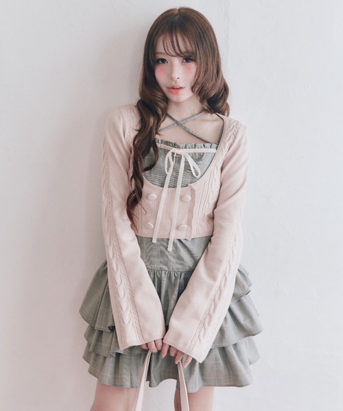 OLIVE des OLIVE(オリーブデオリーブ)の「ケーブルカーデとキャミワンピのセット(ワンピース・レディース・グレー/ブラウン/ブラック・FREE)」の2枚目の写真