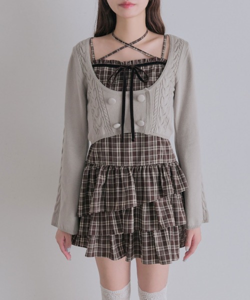 OLIVE des OLIVE(オリーブデオリーブ)の「ケーブルカーデとキャミワンピのセット(ワンピース・レディース・グレー/ブラウン/ブラック・FREE)」の9枚目の写真