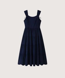 Navy Bow Strap Tiered Midi Dress
