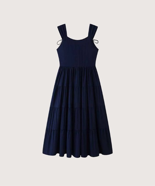les fees love filles(レフェラブフィユ)の「Navy Bow Strap Tiered Midi Dress(ワンピース・レディース・ネイビー・FREE)」の2枚目の写真