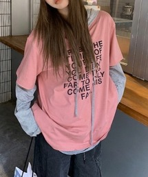フード付きレイヤード風ロンT