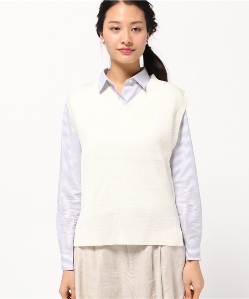 VENCEEXCHANGE（ヴァンスエクスチェンジ）の「ミラノリブ重ねVベスト（ベスト・レディース・ブラック/オフホワイト/グレー・MEDIUM）」の4枚目の写真