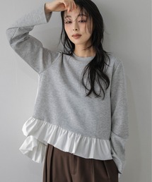 異素材ドッキングトップス/前後差シルエット/レイヤード風