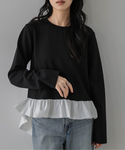 La-gemme（ラジェム）の「異素材ドッキングトップス/前後差シルエット/レイヤード風（その他トップス・レディース・グレー/ブラック・フリー）」の2枚目の写真