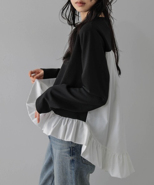 La-gemme（ラジェム）の「異素材ドッキングトップス/前後差シルエット/レイヤード風（その他トップス・レディース・グレー/ブラック・フリー）」の4枚目の写真
