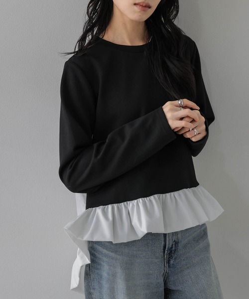La-gemme（ラジェム）の「異素材ドッキングトップス/前後差シルエット/レイヤード風（その他トップス・レディース・グレー/ブラック・フリー）」の7枚目の写真