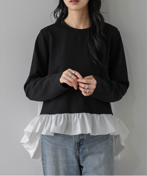 La-gemme（ラジェム）の「異素材ドッキングトップス/前後差シルエット/レイヤード風（その他トップス・レディース・グレー/ブラック・フリー）」の8枚目の写真