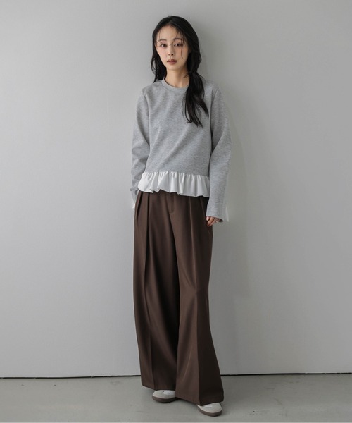La-gemme（ラジェム）の「異素材ドッキングトップス/前後差シルエット/レイヤード風（その他トップス・レディース・グレー/ブラック・フリー）」の9枚目の写真
