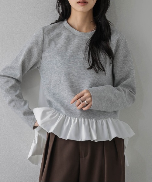 La-gemme（ラジェム）の「異素材ドッキングトップス/前後差シルエット/レイヤード風（その他トップス・レディース・グレー/ブラック・フリー）」の10枚目の写真