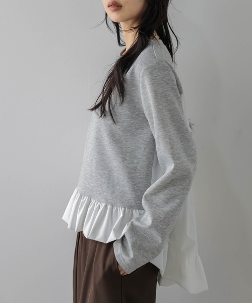 La-gemme（ラジェム）の「異素材ドッキングトップス/前後差シルエット/レイヤード風（その他トップス・レディース・グレー/ブラック・フリー）」の11枚目の写真