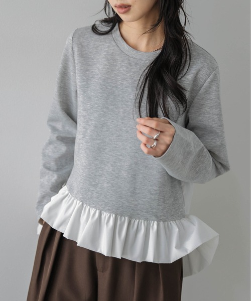 La-gemme（ラジェム）の「異素材ドッキングトップス/前後差シルエット/レイヤード風（その他トップス・レディース・グレー/ブラック・フリー）」の12枚目の写真