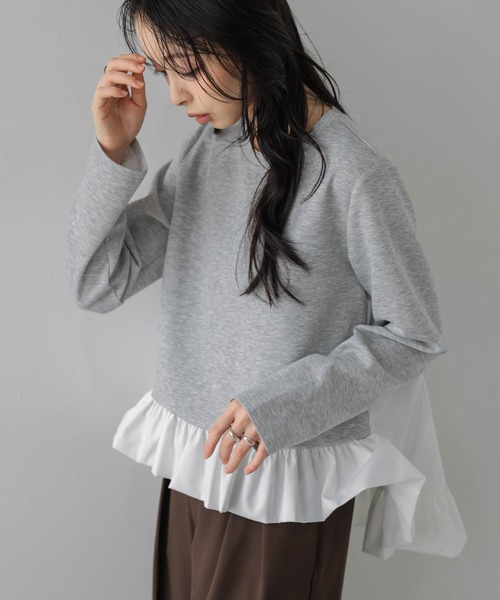La-gemme（ラジェム）の「異素材ドッキングトップス/前後差シルエット/レイヤード風（その他トップス・レディース・グレー/ブラック・フリー）」の13枚目の写真