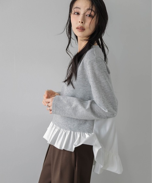 La-gemme（ラジェム）の「異素材ドッキングトップス/前後差シルエット/レイヤード風（その他トップス・レディース・グレー/ブラック・フリー）」の14枚目の写真