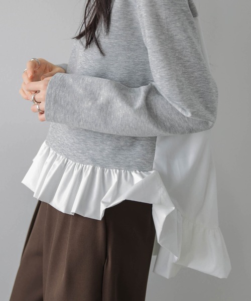 La-gemme（ラジェム）の「異素材ドッキングトップス/前後差シルエット/レイヤード風（その他トップス・レディース・グレー/ブラック・フリー）」の15枚目の写真