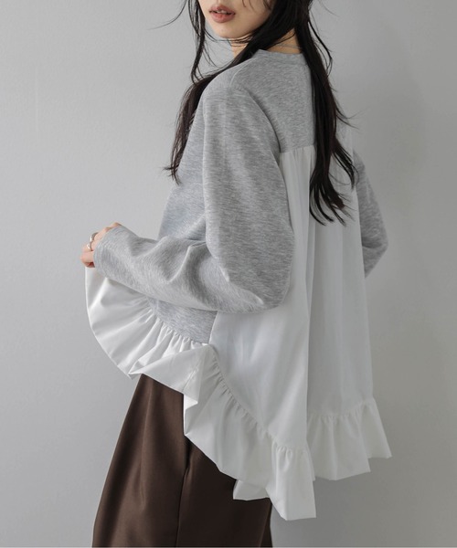 La-gemme（ラジェム）の「異素材ドッキングトップス/前後差シルエット/レイヤード風（その他トップス・レディース・グレー/ブラック・フリー）」の16枚目の写真