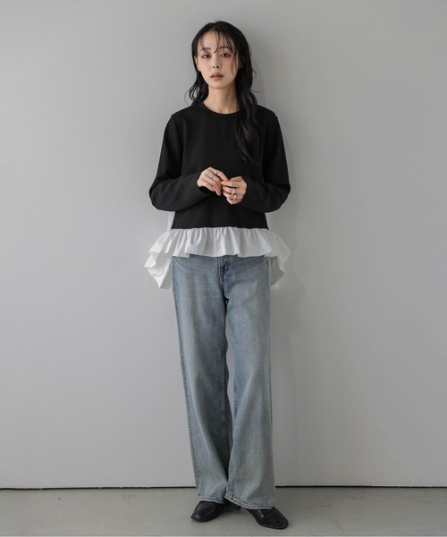 La-gemme（ラジェム）の「異素材ドッキングトップス/前後差シルエット/レイヤード風（その他トップス・レディース・グレー/ブラック・フリー）」の3枚目の写真